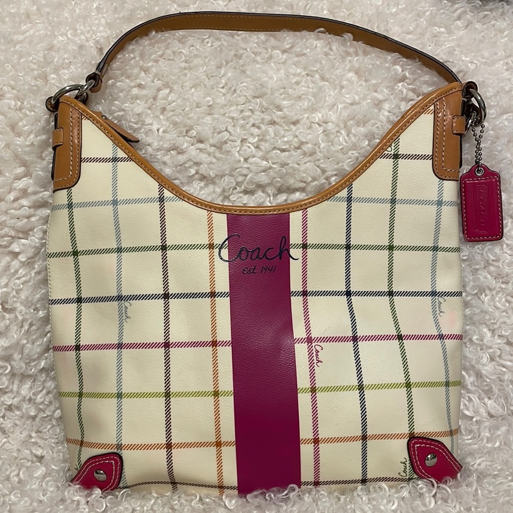 Coach Plaid Leather Shoulder Bag